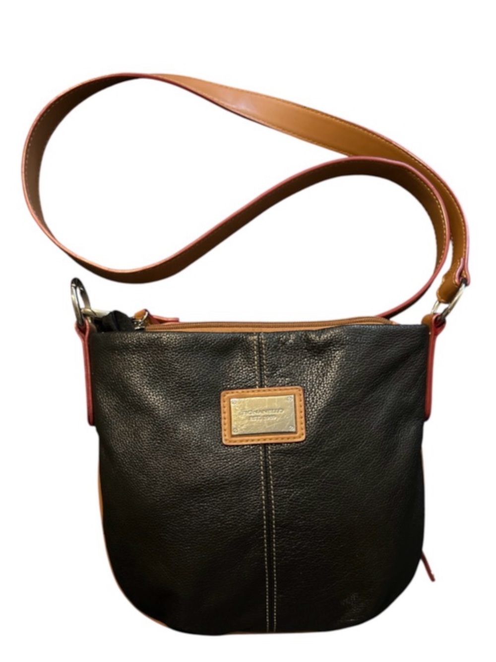 Tignanello Black Leather Crossbody with Tan Strap